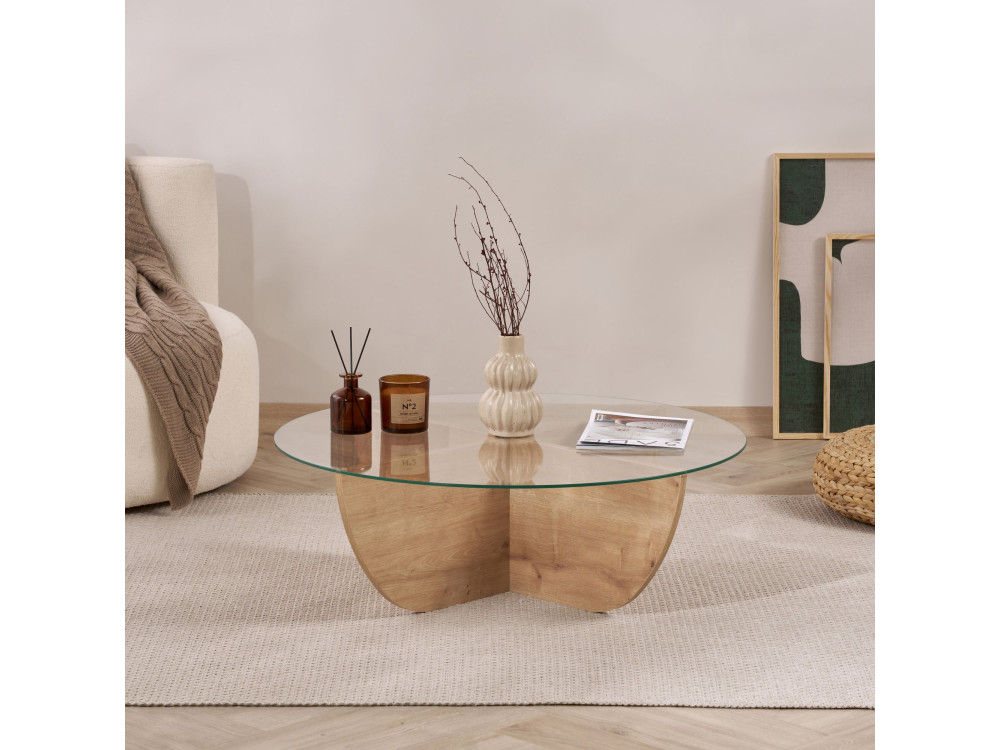 Glas-Couchtisch "Liya" 90 x 90 x 30 cm - Saphir-Eiche