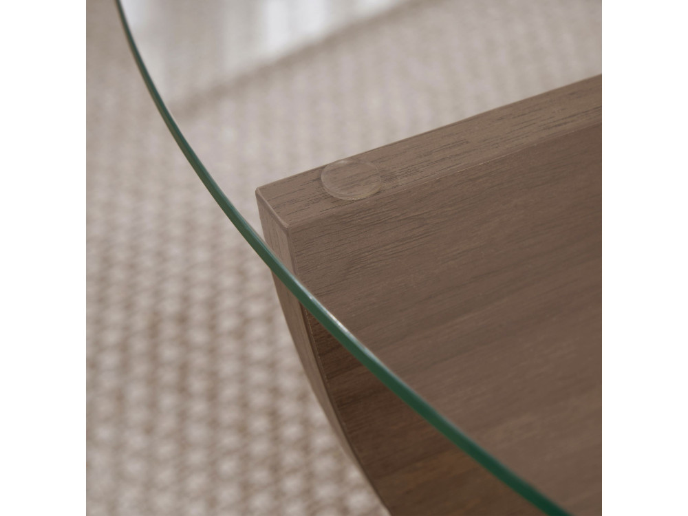 Glas-Couchtisch "Liya" 90 x 90 x 30 cm - Nussbaum