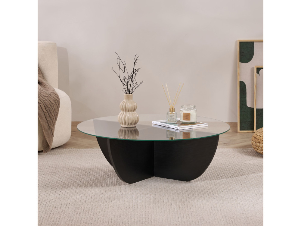 Couchtisch aus Glas "Liya" 90 x 90 x 30 cm - Holz Schwarz