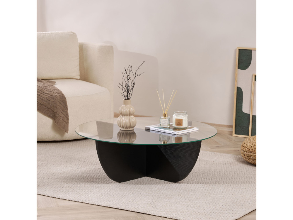 Couchtisch aus Glas "Liya" 90 x 90 x 30 cm - Holz Schwarz