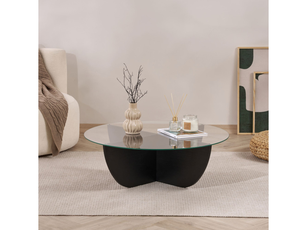 Couchtisch aus Glas "Liya" 90 x 90 x 30 cm - Holz Schwarz