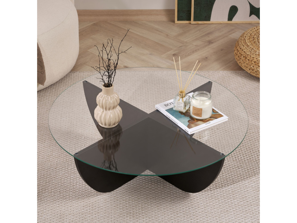 Couchtisch aus Glas "Liya" 90 x 90 x 30 cm - Holz Schwarz