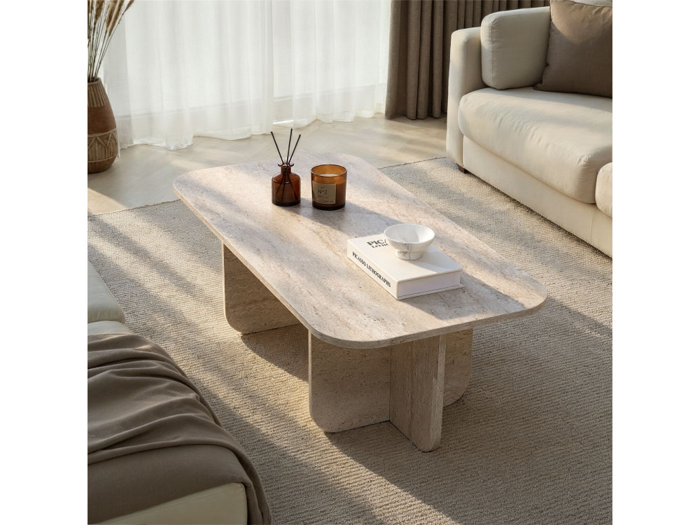 Couchtisch aus Holz "Akira" 120 x 60 x 41 cm - Travertin