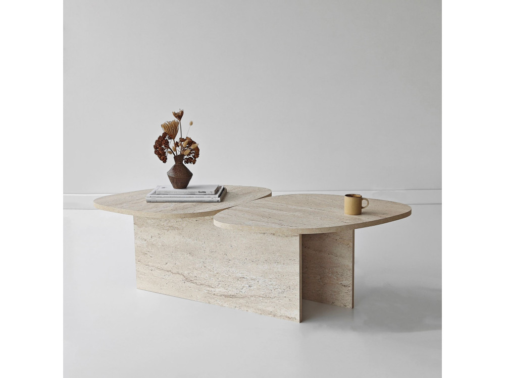 Couchtisch aus Holz "Stones" 125 x 60 x 38 cm - Travertin