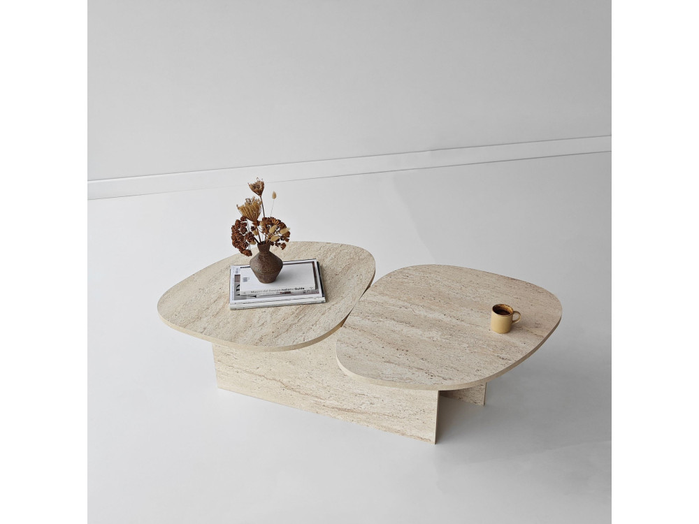 Couchtisch aus Holz "Stones" 125 x 60 x 38 cm - Travertin