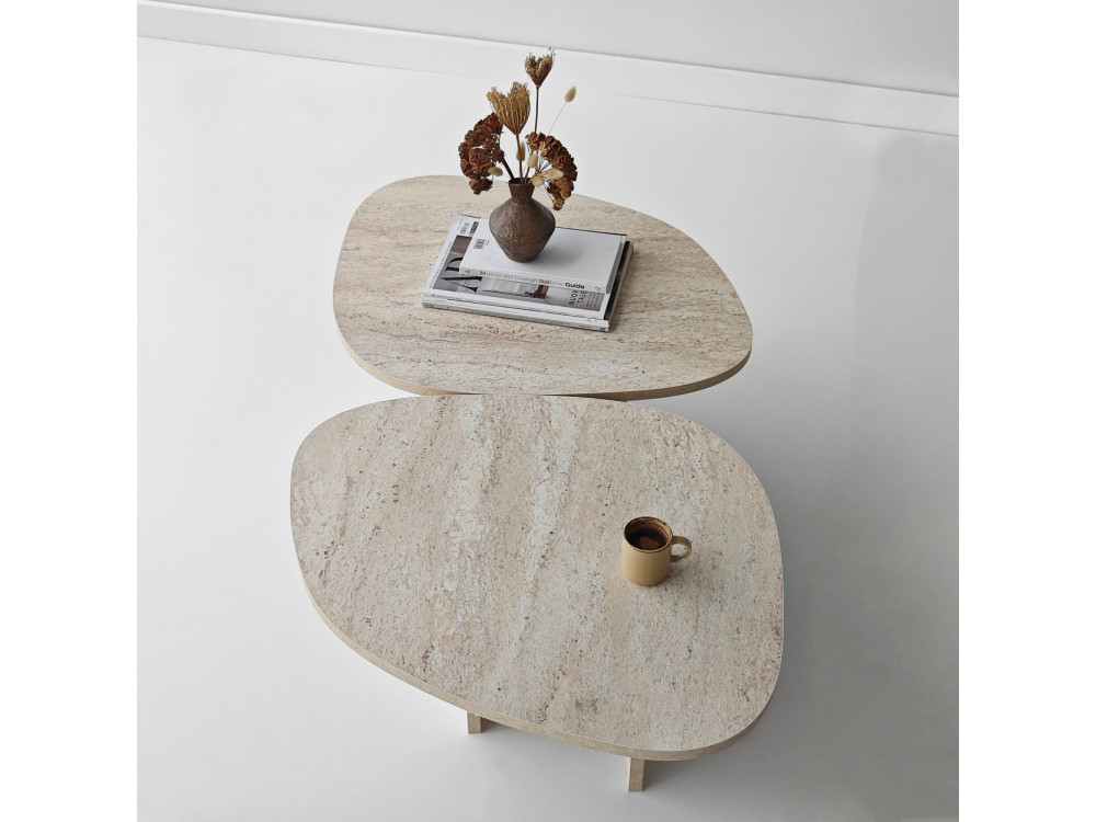 Couchtisch aus Holz "Stones" 125 x 60 x 38 cm - Travertin