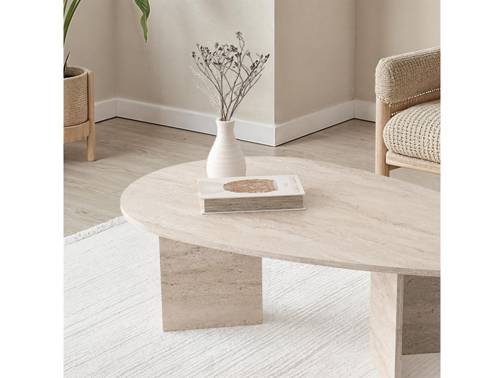 Couchtisch aus Holz "Flap" 139,5 x 79,5 x 42 cm - Travertin