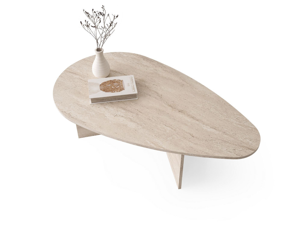 Couchtisch aus Holz "Flap" 139,5 x 79,5 x 42 cm - Travertin