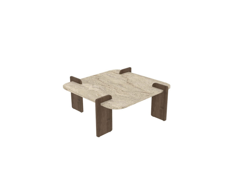 Couchtisch aus Holz "Afrolli" - 90 x 90 x 35 cm - Travertin