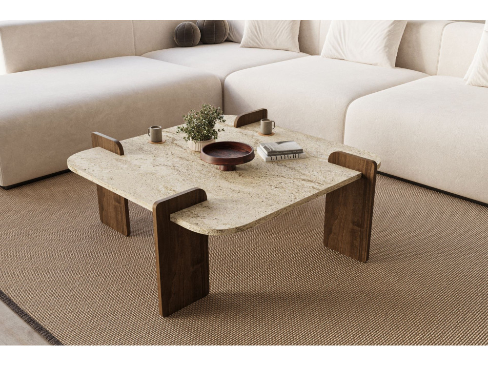 Couchtisch aus Holz "Afrolli" - 90 x 90 x 35 cm - Travertin