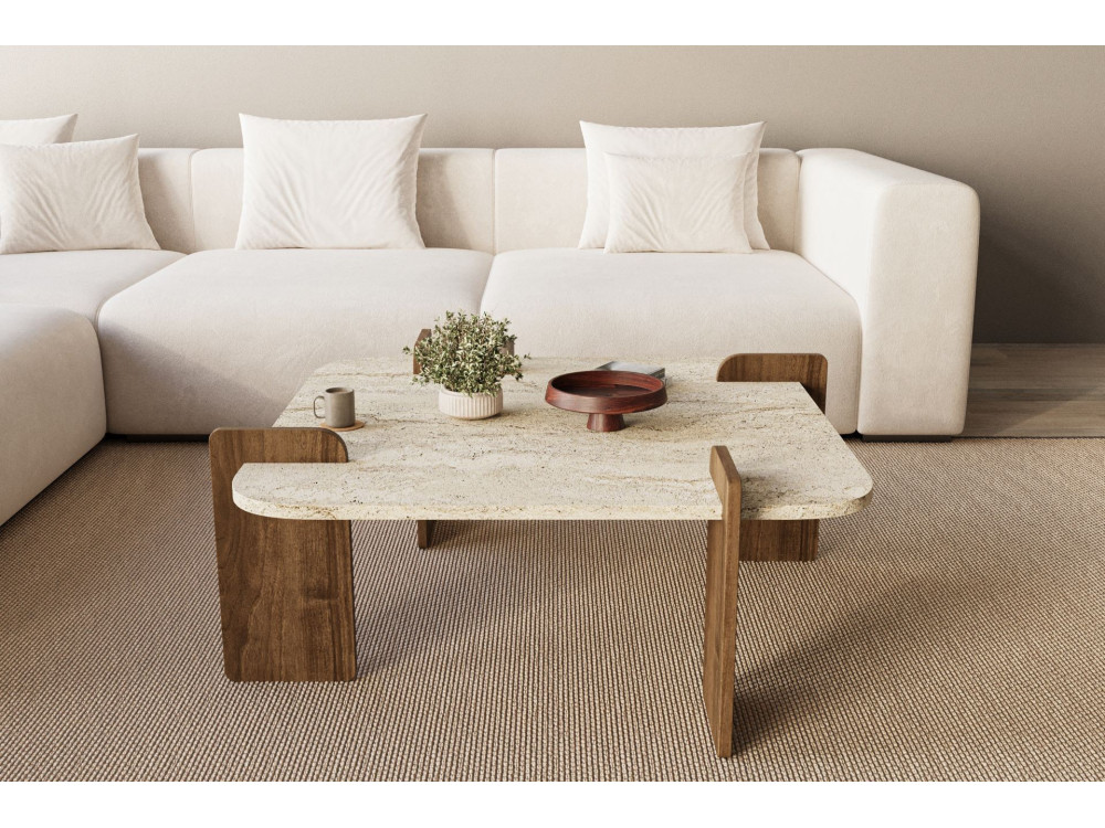 Couchtisch aus Holz "Afrolli" - 90 x 90 x 35 cm - Travertin