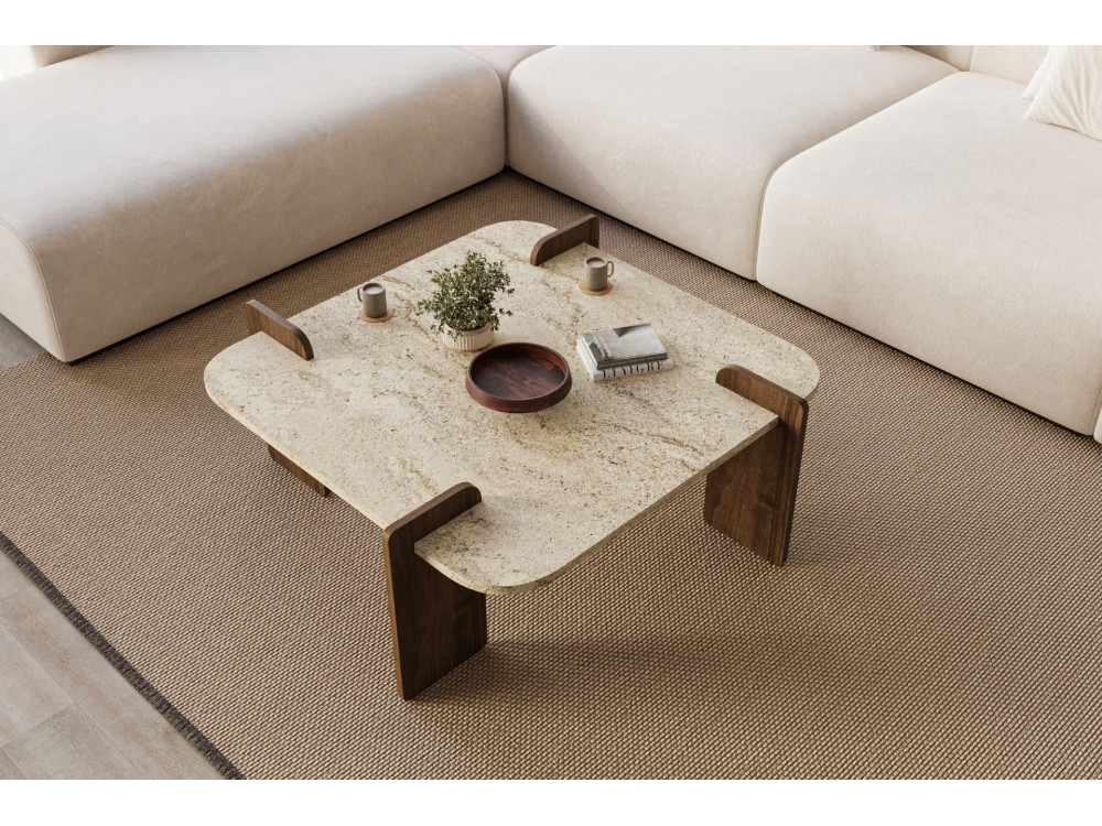 Couchtisch aus Holz "Afrolli" - 90 x 90 x 35 cm - Travertin