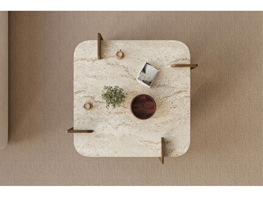 Couchtisch aus Holz "Afrolli" - 90 x 90 x 35 cm - Travertin