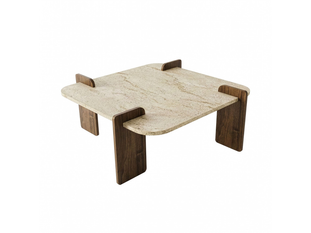 Couchtisch aus Holz "Afrolli" - 90 x 90 x 35 cm - Travertin