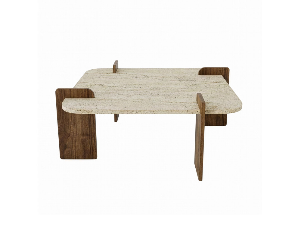 Couchtisch aus Holz "Afrolli" - 90 x 90 x 35 cm - Travertin