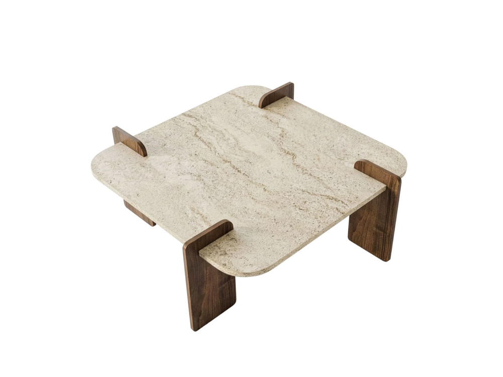 Couchtisch aus Holz "Afrolli" - 90 x 90 x 35 cm - Travertin