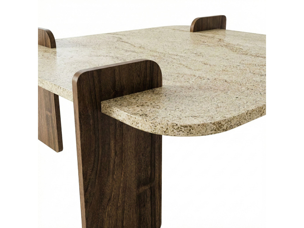 Couchtisch aus Holz "Afrolli" - 90 x 90 x 35 cm - Travertin