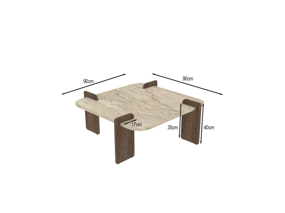 Couchtisch aus Holz "Afrolli" - 90 x 90 x 35 cm - Travertin
