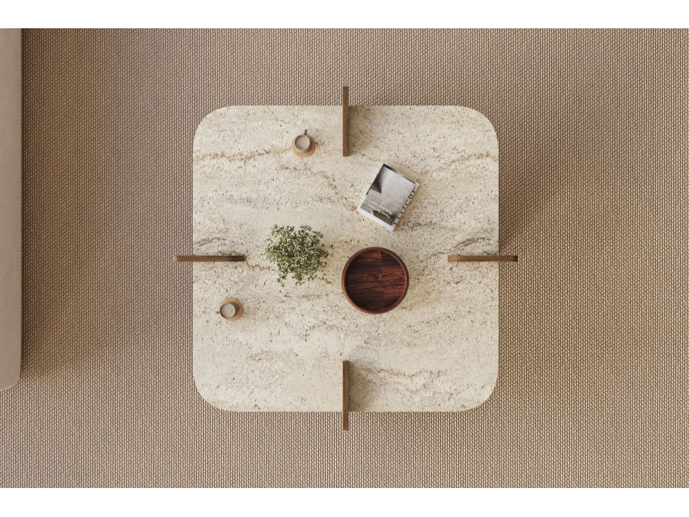 Couchtisch aus Holz "Poalla" - 90 x 90 x 35 cm - Travertin