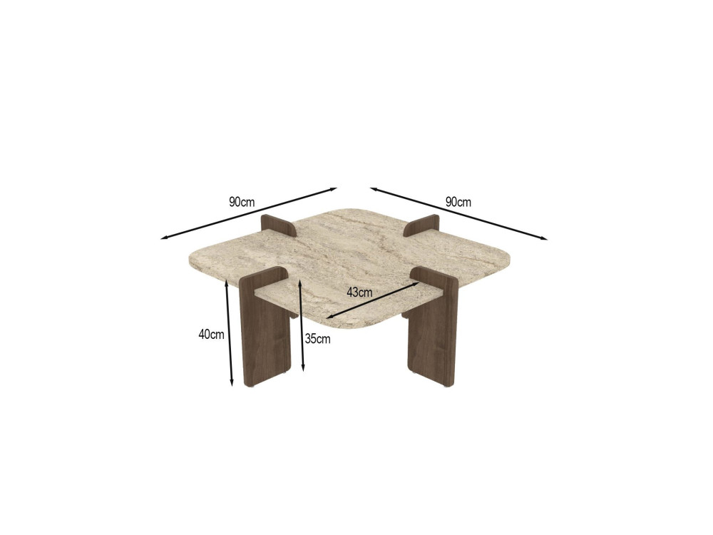 Couchtisch aus Holz "Poalla" - 90 x 90 x 35 cm - Travertin