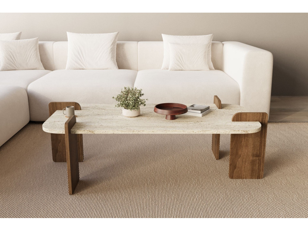Couchtisch aus Holz "Leapiri" - 120 x 60 x 35 cm - Travertin