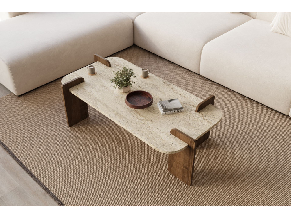 Couchtisch aus Holz "Leapiri" - 120 x 60 x 35 cm - Travertin