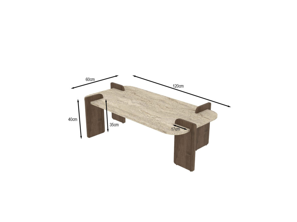 Couchtisch aus Holz "Leapiri" - 120 x 60 x 35 cm - Travertin