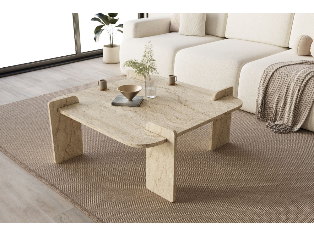 Couchtisch aus Holz "Woog" 90 x 90 x 35 cm - Travertin