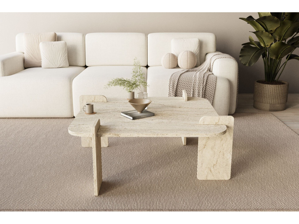 Couchtisch aus Holz "Woog" 90 x 90 x 35 cm - Travertin