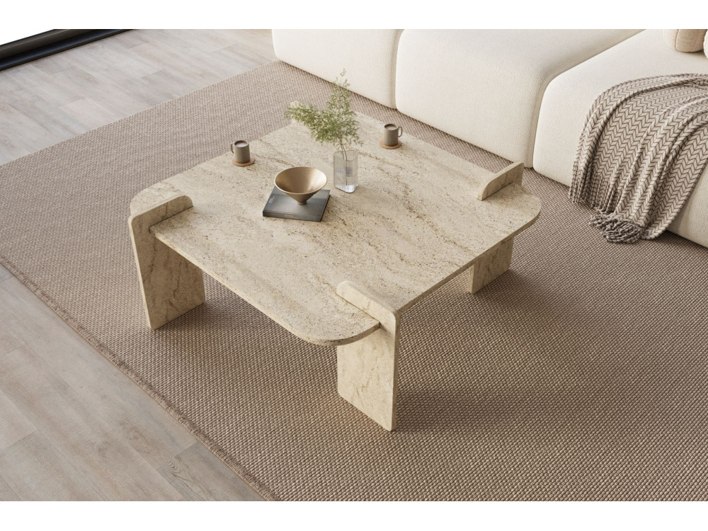 Couchtisch aus Holz "Woog" 90 x 90 x 35 cm - Travertin
