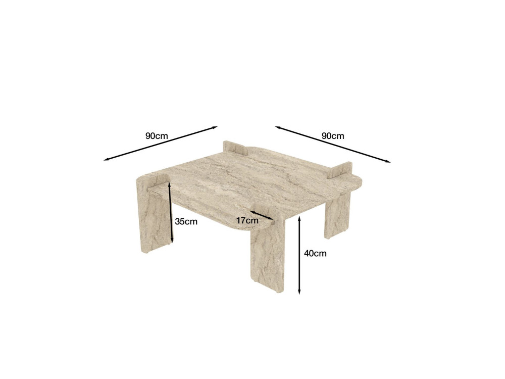 Couchtisch aus Holz "Woog" 90 x 90 x 35 cm - Travertin