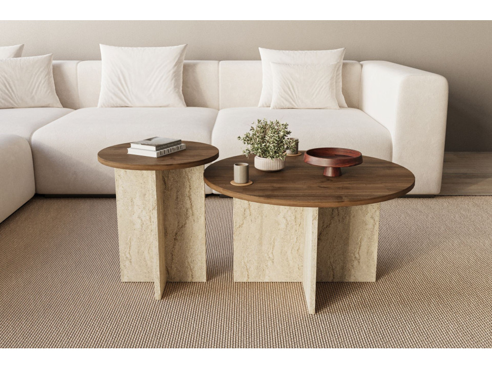 Couchtisch-Set aus Holz "Private" 70 x 70 x 40 cm - Walnussholz