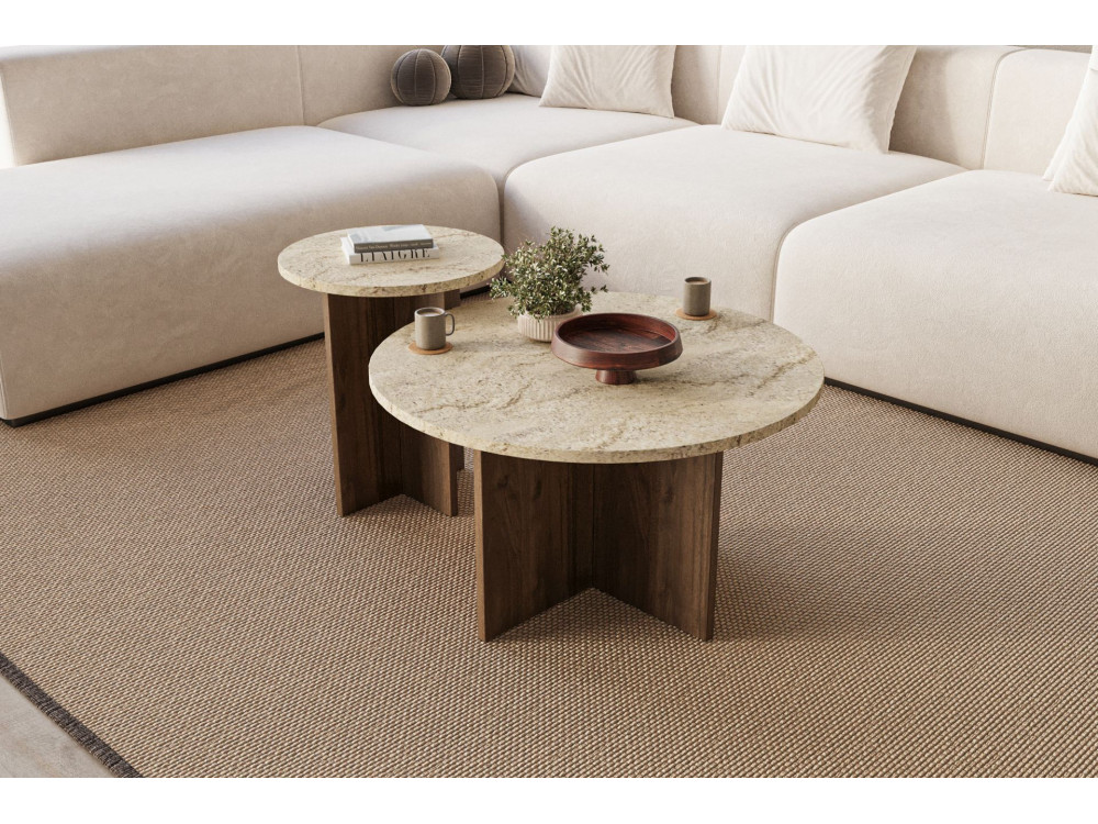Couchtisch-Set aus Holz "Private" 70 x 70 x 40 cm - Travertin