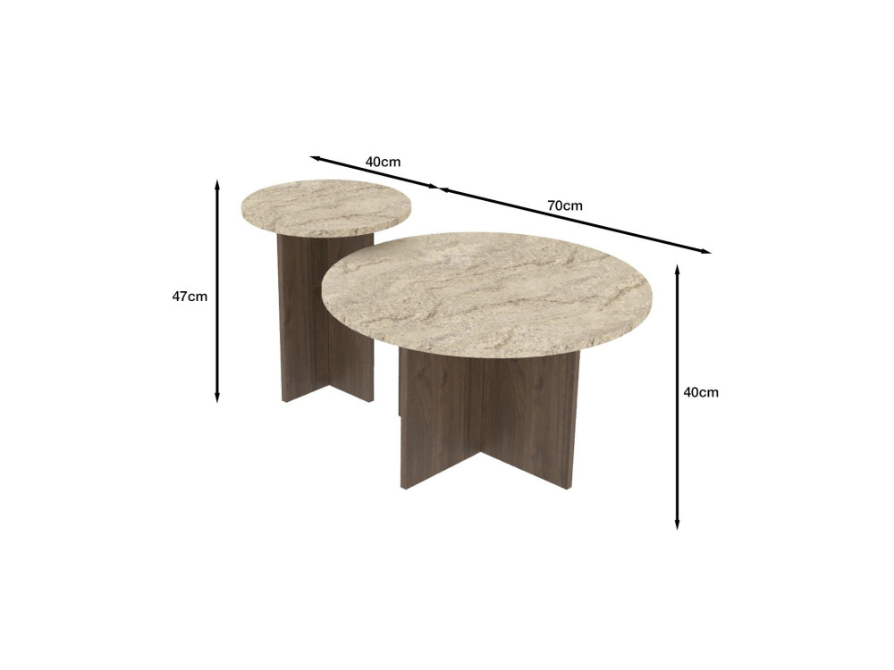Couchtisch-Set aus Holz "Private" 70 x 70 x 40 cm - Travertin