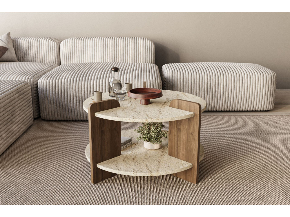 Couchtisch aus Holz "Oalla" 70 x 70 x 45 cm - Travertin