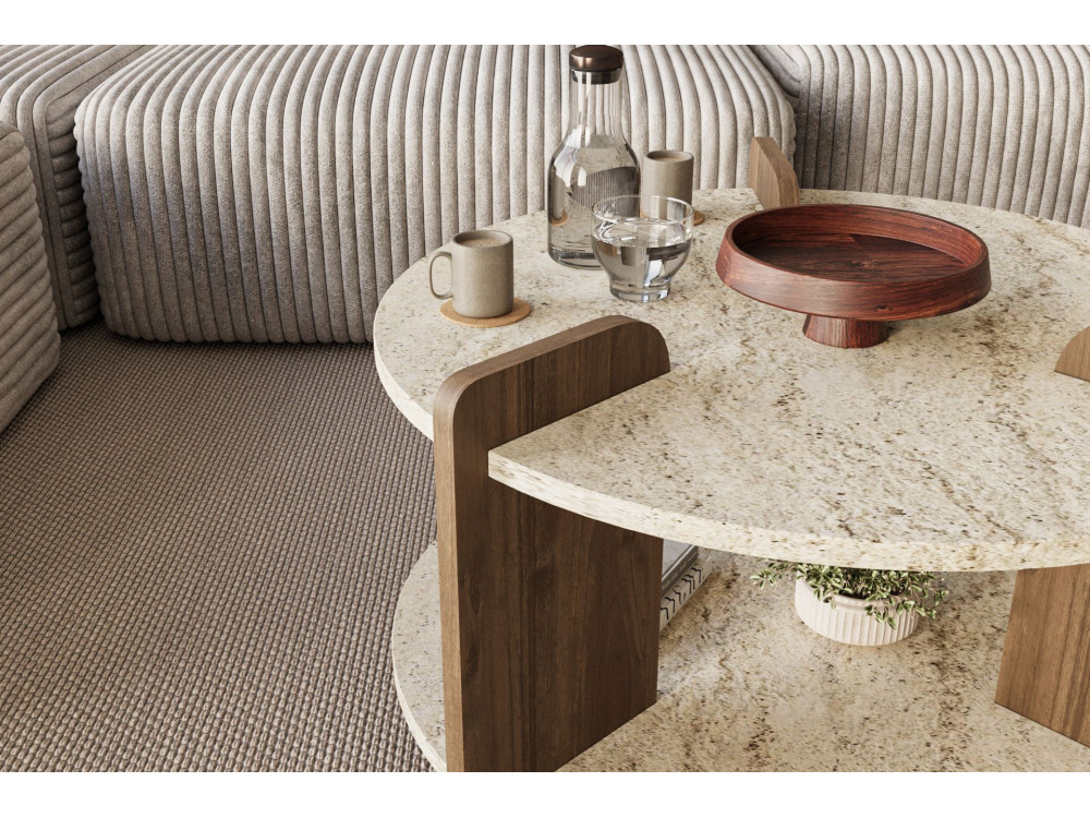Couchtisch aus Holz "Oalla" 70 x 70 x 45 cm - Travertin
