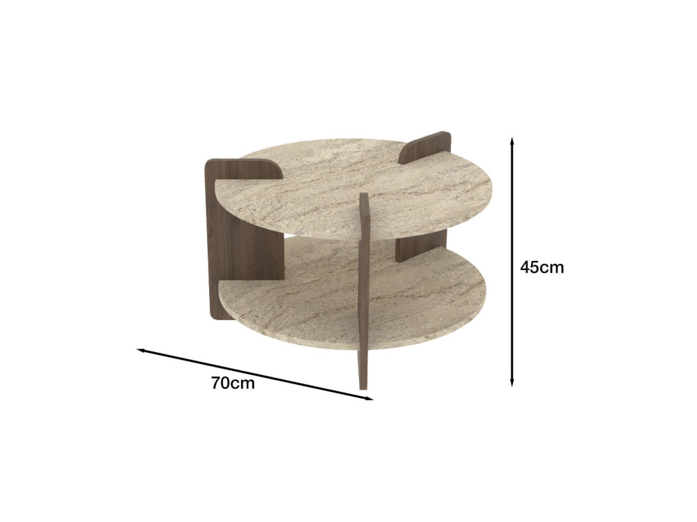 Couchtisch aus Holz "Oalla" 70 x 70 x 45 cm - Travertin