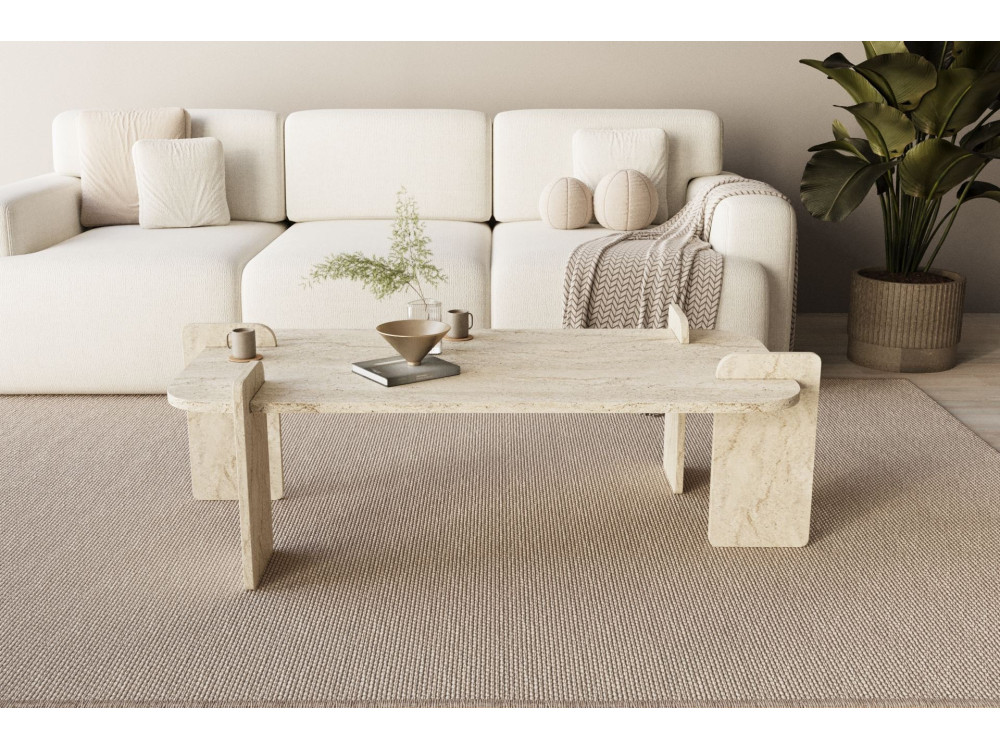 Couchtisch aus Holz "Lovge" 120 x 60 x 35 cm - Travertin