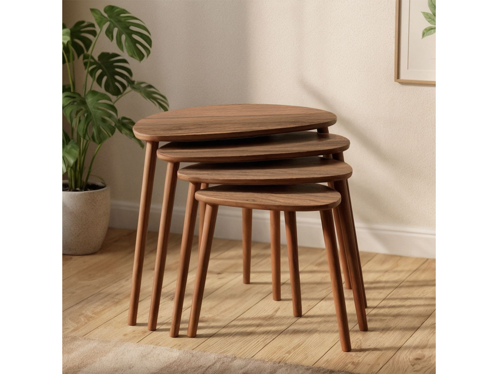 Satztisch (4 Teile) aus Holz "Nora" 68 x 45 x 55 cm - Nussbaum