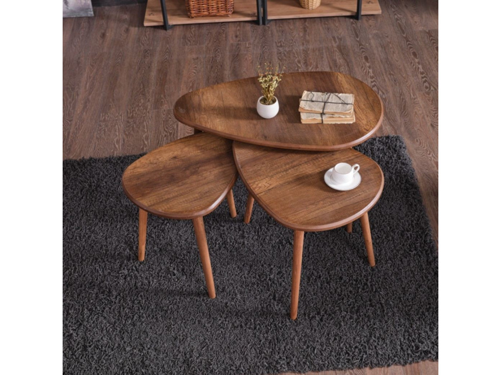 Couchtisch-Set aus Holz "Alvin" 80 x 52 x 50 cm - Walnussholz