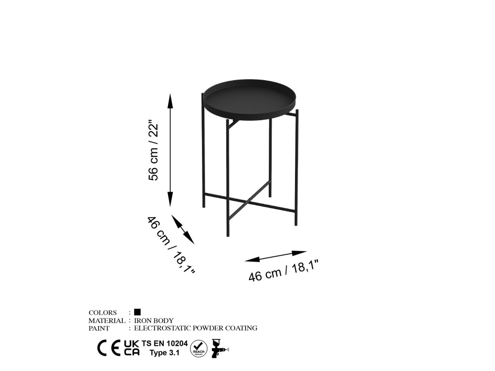 Metall-Couchtisch "Sheby" 46 x 46 x 56 cm - Schwarz