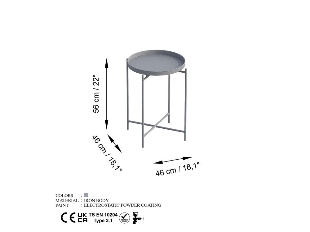 Metall-Couchtisch "Sheby" 46 x 46 x 56 cm - Grau