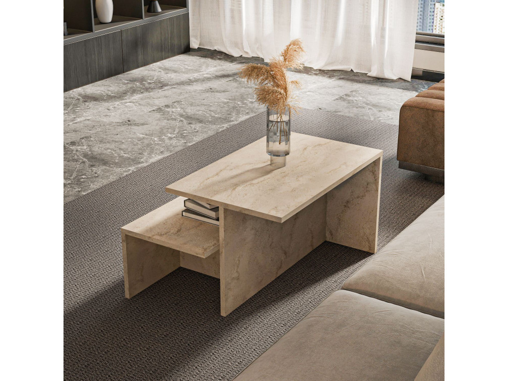 Ausziehbarer Tisch (2 Stück) aus Holz "Twins" 72 x 45 x 42 cm - Travertin