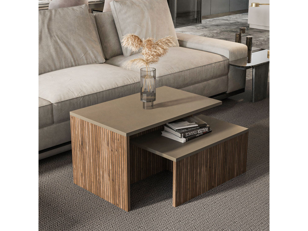 Ausziehbarer Tisch (2 Stück) aus Holz "Twins" 72 x 45 x 42 cm - Taupe