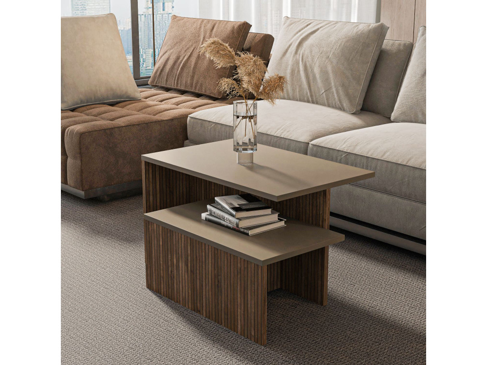 Ausziehbarer Tisch (2 Stück) aus Holz "Twins" 72 x 45 x 42 cm - Taupe