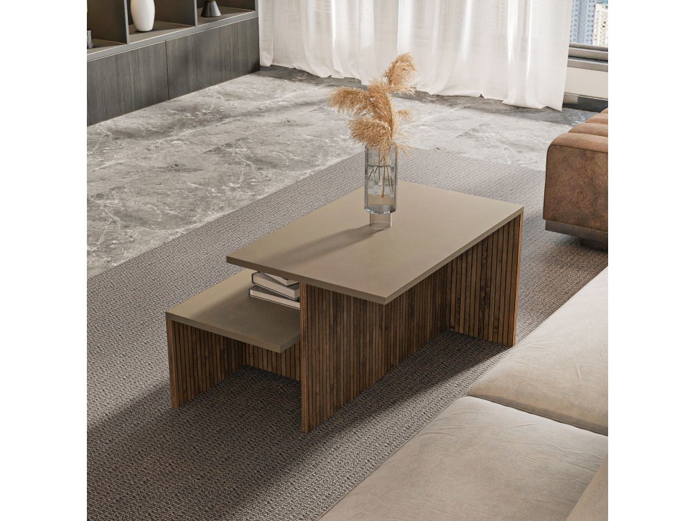 Ausziehbarer Tisch (2 Stück) aus Holz "Twins" 72 x 45 x 42 cm - Taupe