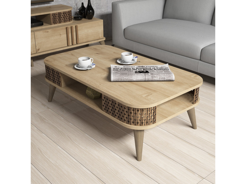 Couchtisch aus Holz "Eylul" - 105 x 60 x 34 cm - Braun