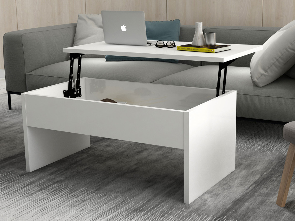 Couchtisch mit Aufbewahrungsbox aus Holz "Akilli" - 90 x 52 x 45 cm - Weiß