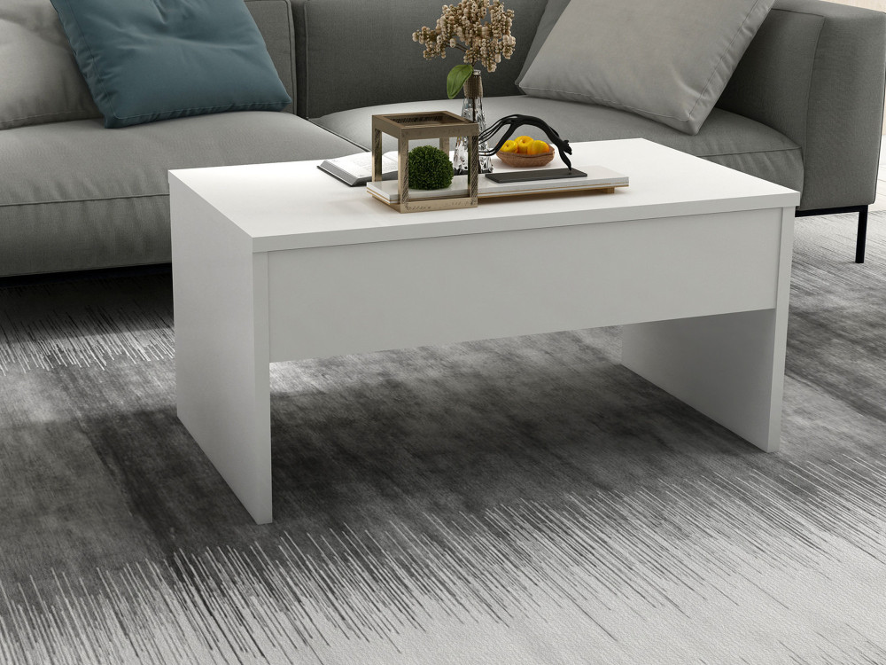 Couchtisch mit Aufbewahrungsbox aus Holz "Akilli" - 90 x 52 x 45 cm - Weiß