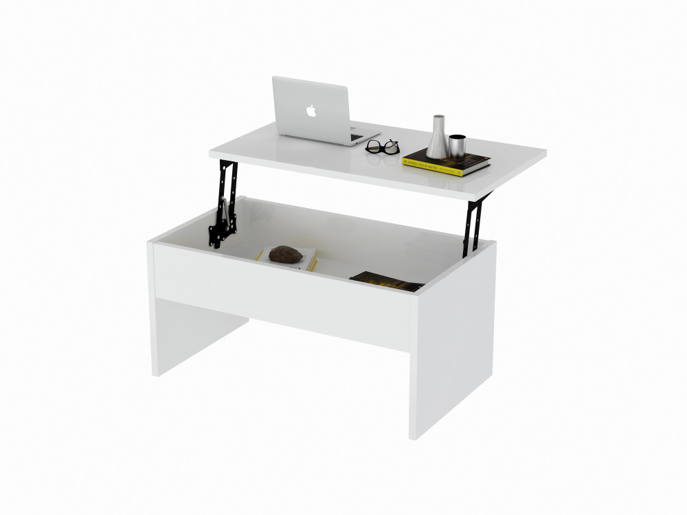 Couchtisch mit Aufbewahrungsbox aus Holz "Akilli" - 90 x 52 x 45 cm - Weiß